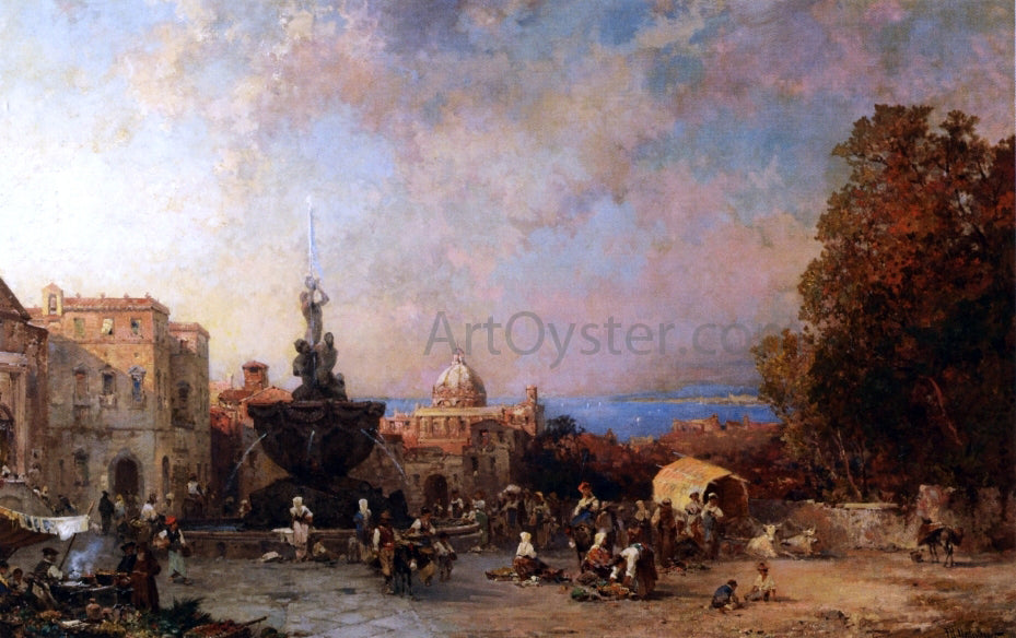 Franz Richard Unterberger Market in Naples - Canvas Print