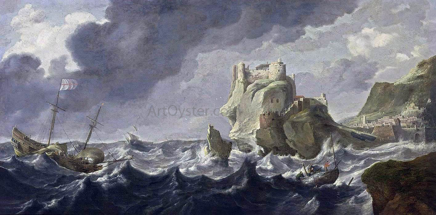 The Elder Bonaventura Peeters A Mediterranean Harbour Entrance - Canvas Print