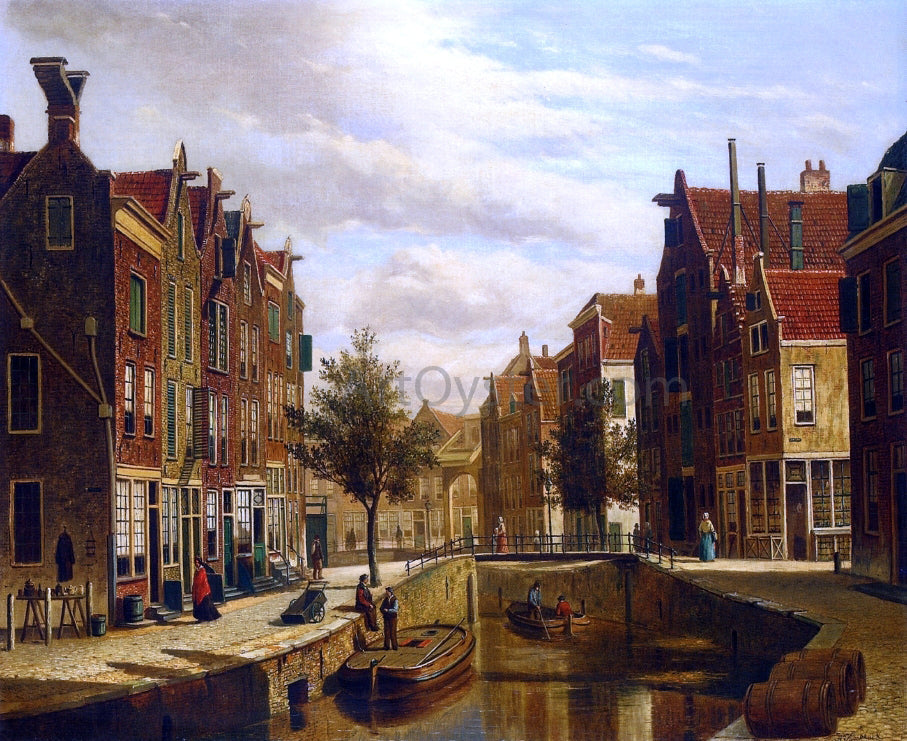 Willem Koekkoek A Morning Walk by a Dutch Canal - Canvas Print