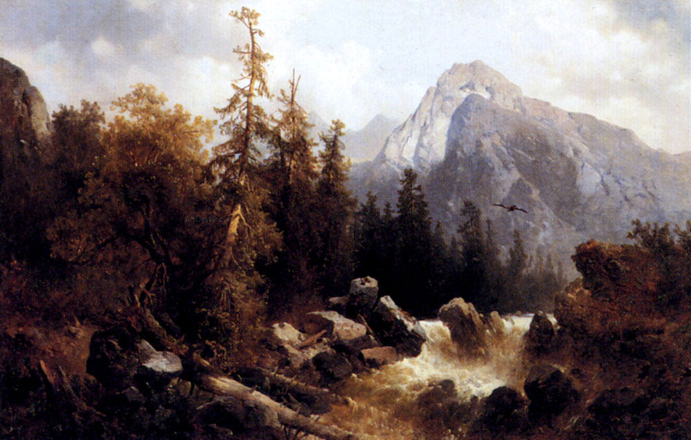 Josef Thoma A Mountainous River Landscape - Canvas Print