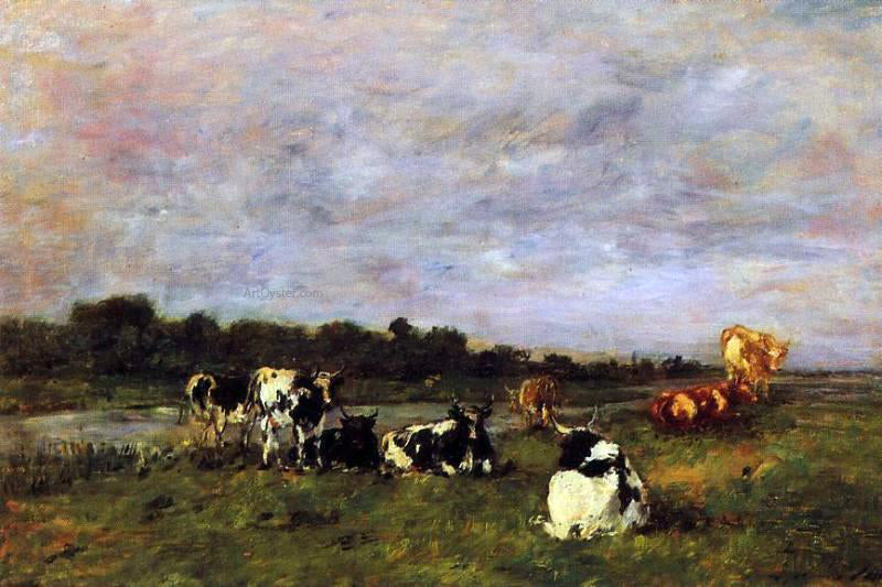 Eugene-Louis Boudin A Pasture on the Banks of the Touques - Canvas Print