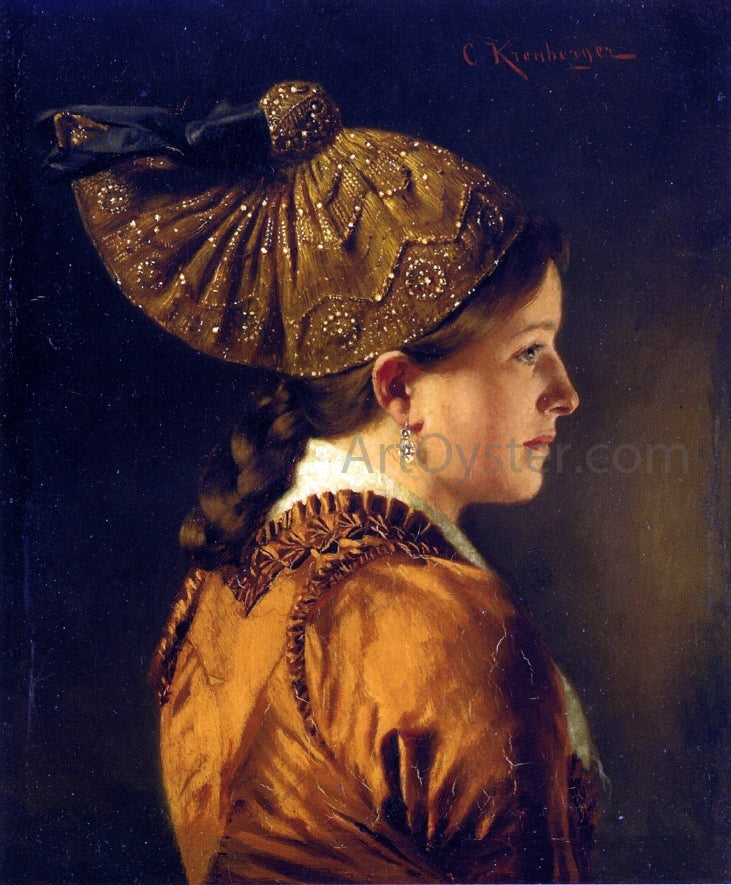 Carl Kronberger A Portrait of a Girl Wearing a Golden Hood - Canvas Print