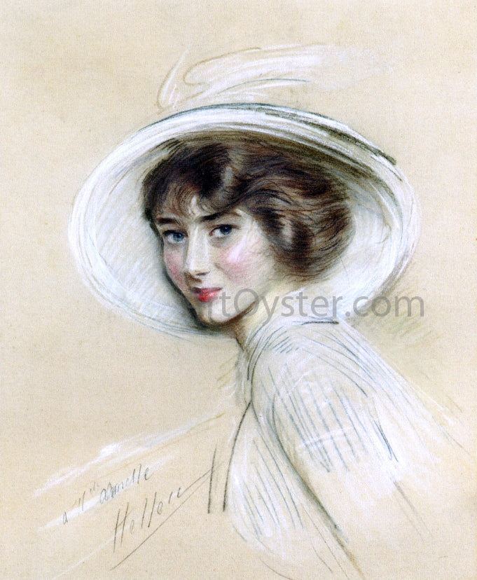 Paul Cesar Helleu A Portrait of Annette, Wearing a White Hat - Canvas Print