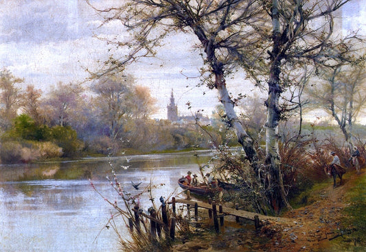 Manuel Garcia Y Rodriguez A River Landscape with Seville Beyond - Canvas Print