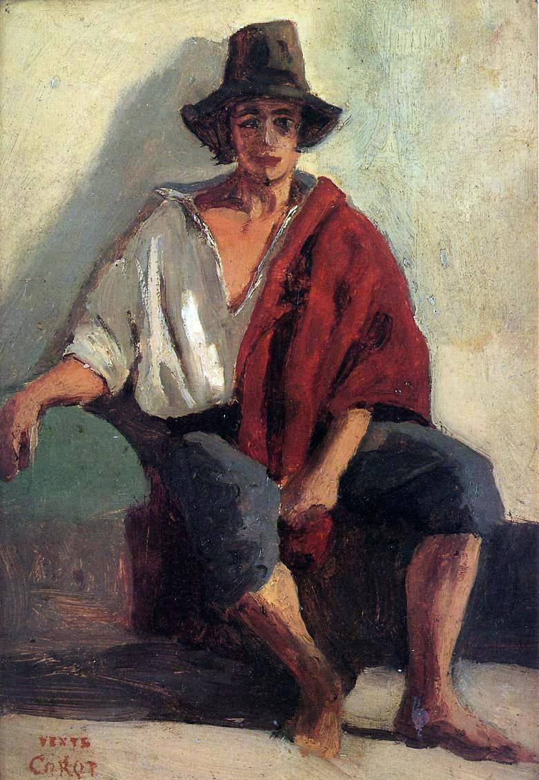 Jean-Baptiste-Camille Corot A Seated Italian from Paeigno Facing Front - Canvas Print