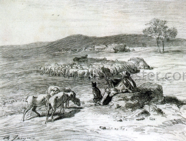 Charles Emile Jacque Shepherd and his Flock - Canvas Print