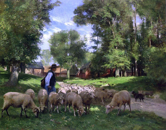 Julien Dupre A Shepherd and His Flock - Canvas Print