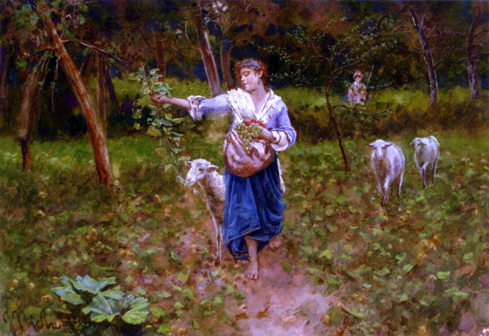 Francesco Paolo Michetti A Shepherdess In A Pastoral Landscape - Canvas Print