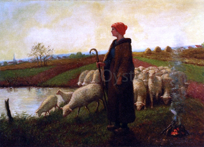 Aime Perret A Shepherdess with her Flock - Canvas Print