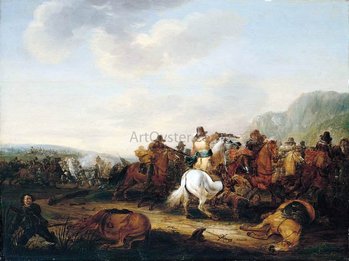 Palamedes Palamedesz A Skirmish Between Cavalry and Infantry - Canvas Print