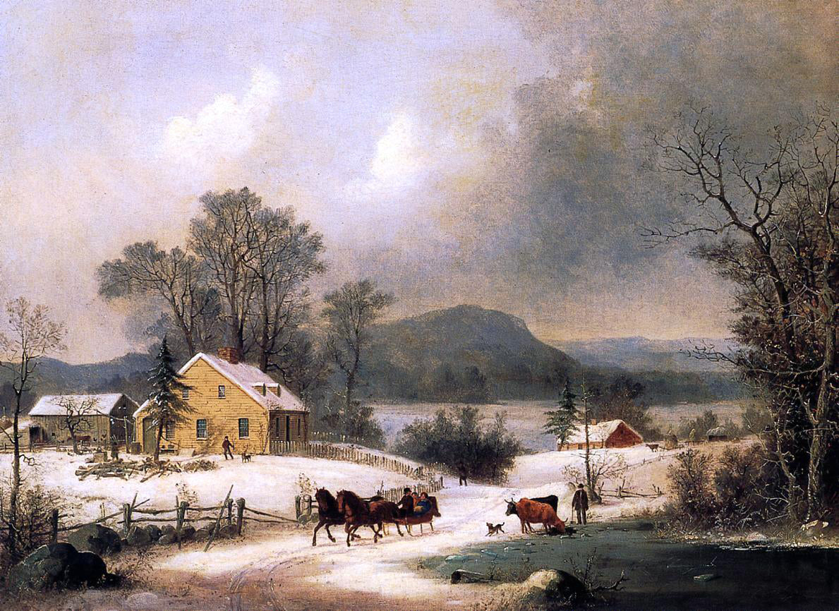 George Henry Durrie A Sleigh Ride in the Snow - Canvas Print