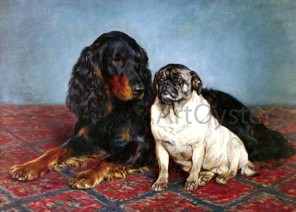Otto Bache A Spaniel And A Pug - Canvas Print