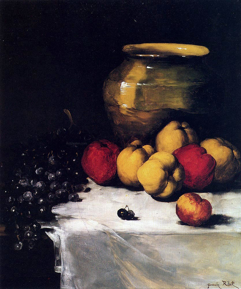 Germain Clement Ribot A Still Life With Apples and Grapes - Canvas Print