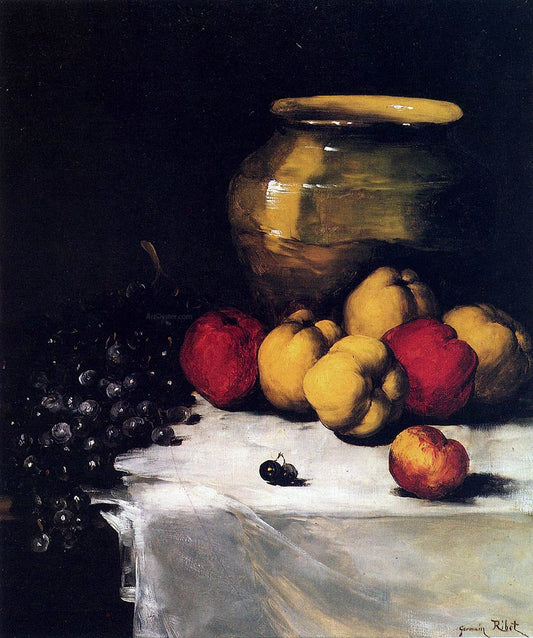 Germain Clement Ribot A Still Life With Apples and Grapes - Canvas Print