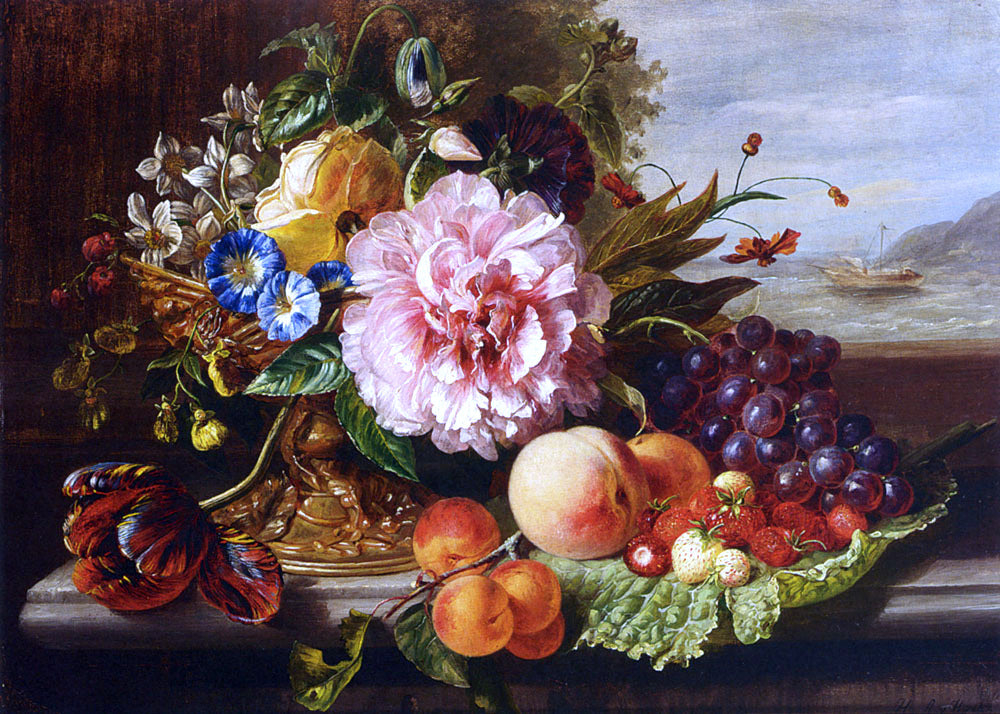 Helen Augusta Hamburger A Still Life With Flowers And Fruit - Canvas Print
