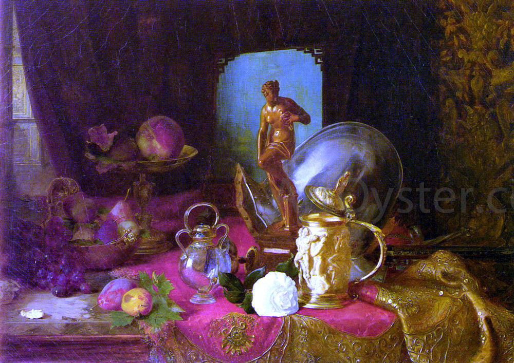 Blaise Alexandre Desgoffe A Still Life with Fruit, Objets d'Art and a White Rose on a Table - Canvas Print