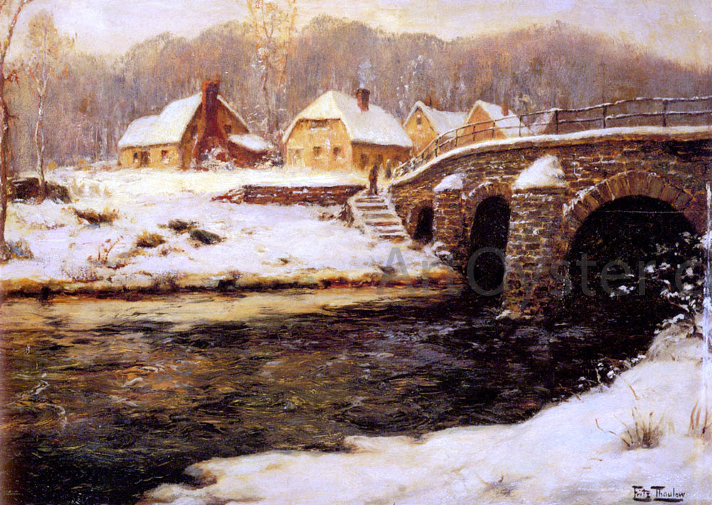 Fritz Thaulow A Stone Bridge Over A Stream In Winter - Canvas Print