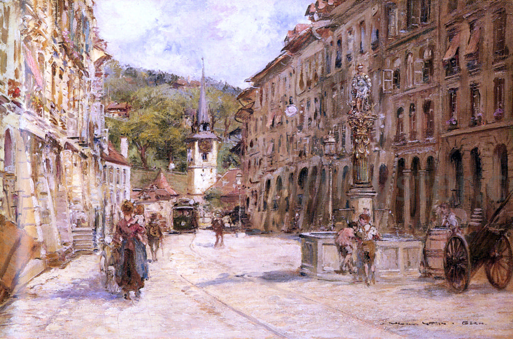 Georges Stein A Street Scene in Bern - Canvas Print