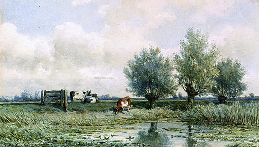 Willem Roelofs A Summer Landscape With Grazing Cows - Canvas Print