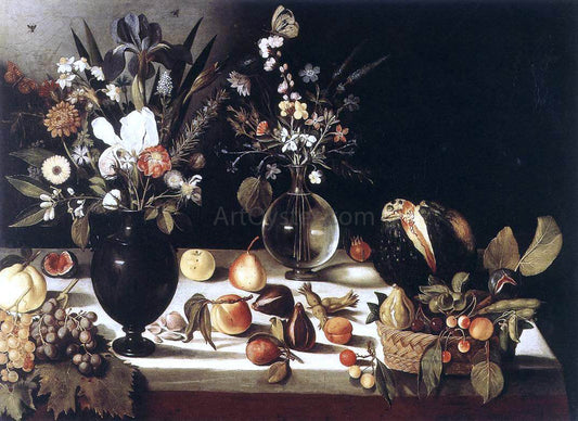 Master of Hartford Still-life A Table Laden with Flowers and Fruit - Canvas Print