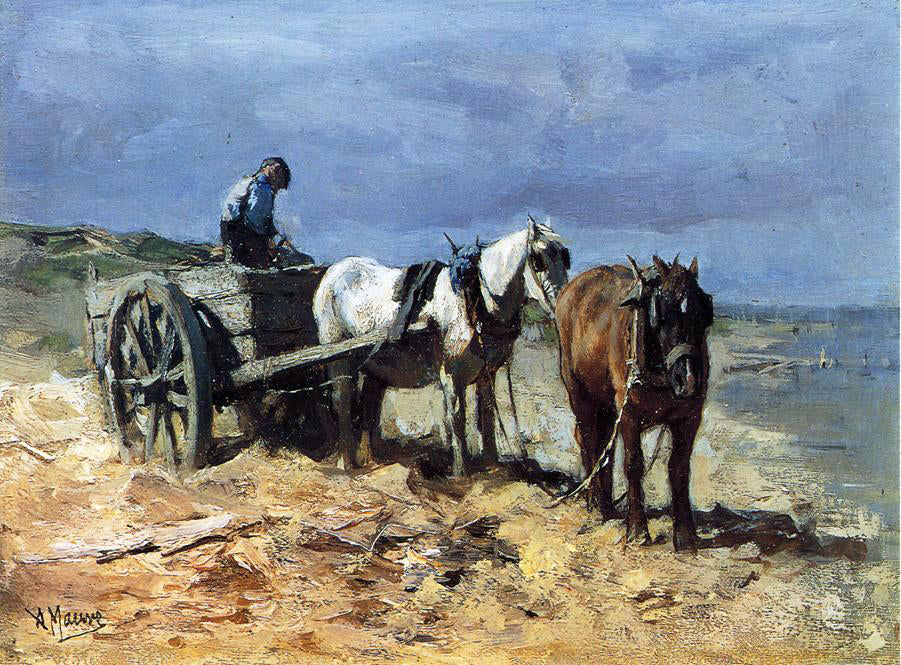 Anton Mauve A Team and Pull-cart - Canvas Print