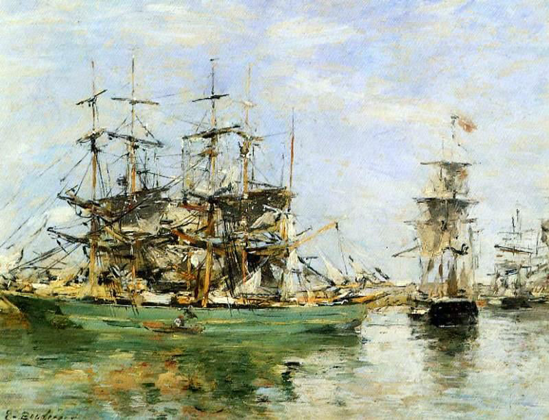 Eugene-Louis Boudin A Three Masted Ship in Port - Canvas Print