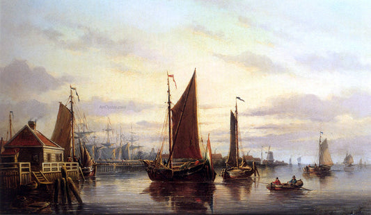 Johannes Hilverdink A View Of The IJ, Amsterdam, With Various Shipping Near Het Slagthuys - Canvas Print
