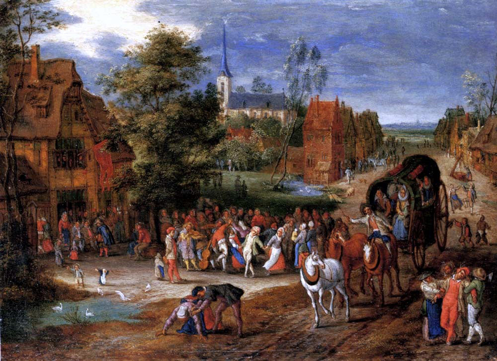 Pieter Gysels A village kermesse with a horse-drawn cart in the foreground - Canvas Print