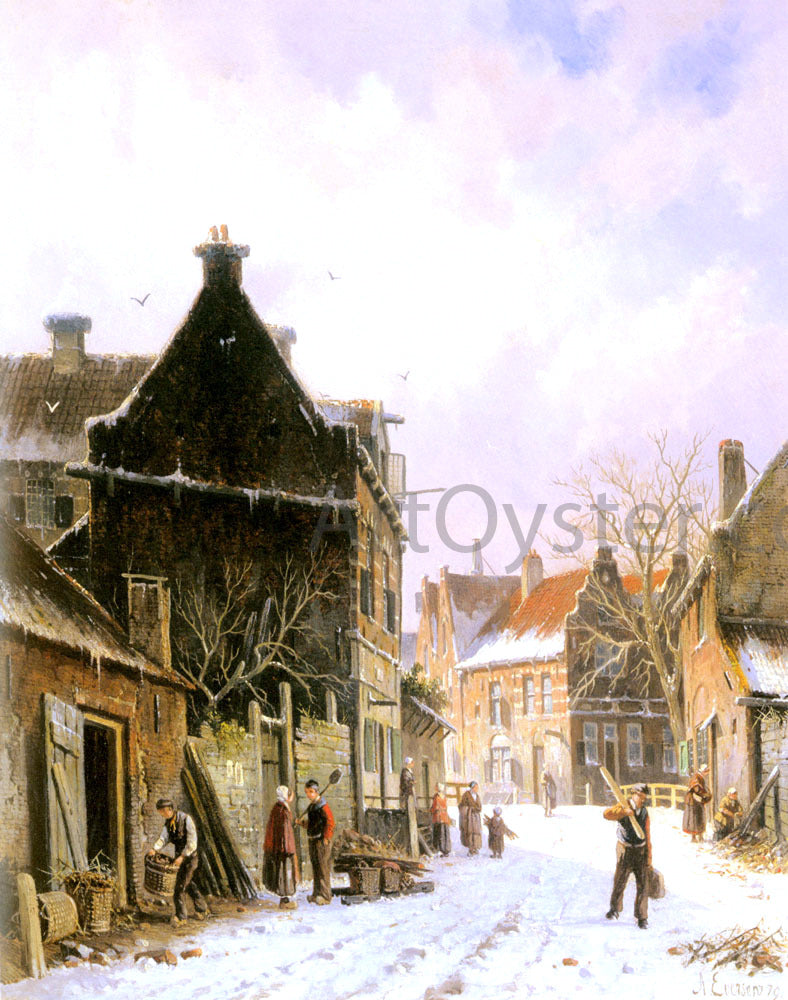 Adrianus Eversen Village Street Scene in Winter - Canvas Print