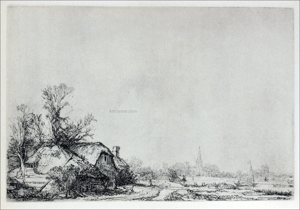 Rembrandt Van Rijn Village with a River - Canvas Print
