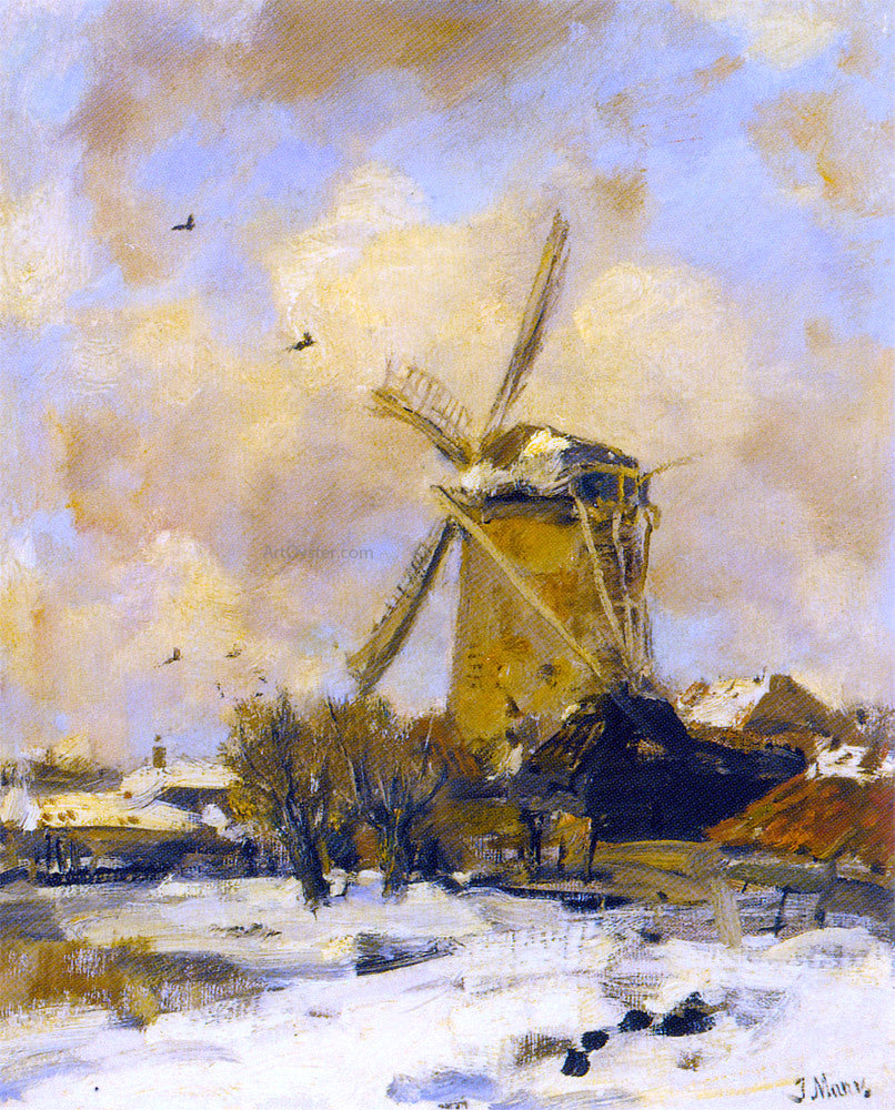 Jacob Henricus Maris A Windmill in a Winter Landscape - Canvas Print