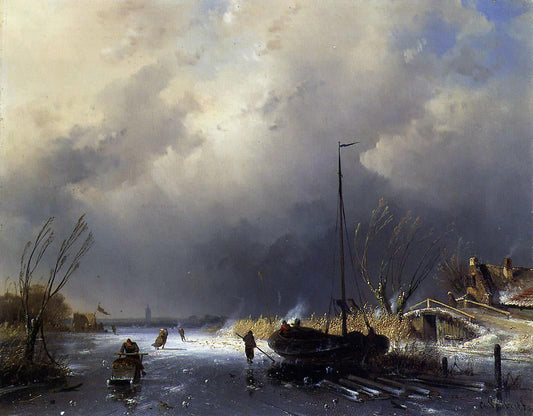 Charles Joseph Leickert Winter Landscape with Skaters - Canvas Print