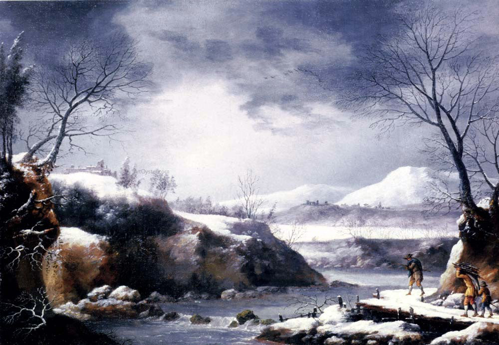 Francesco Foschi A Winter Landscape With Travellers On A Path - Canvas Print