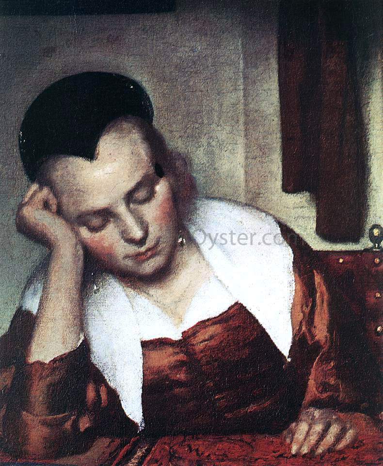 Johannes Vermeer A Woman Asleep at Table (detail: 1) - Canvas Print