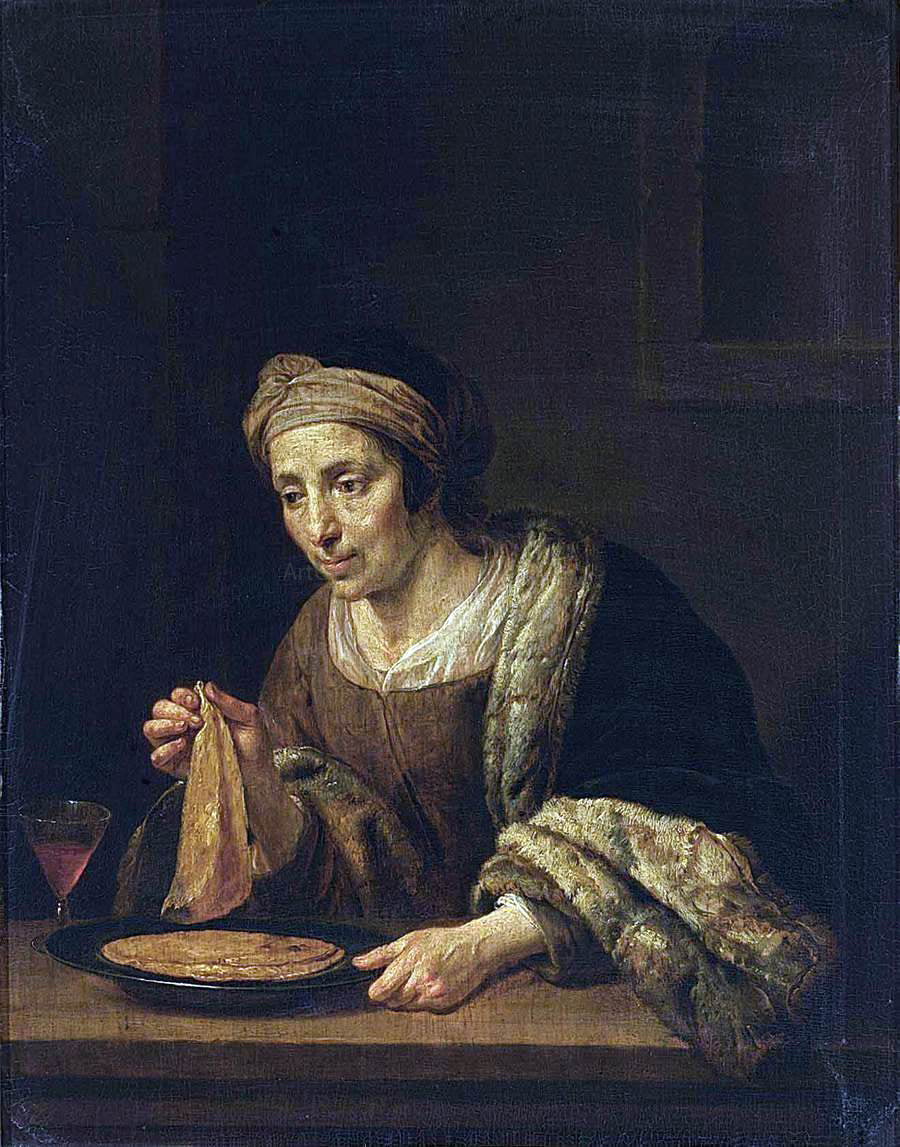 Jan Van Bijlert A Woman Holding Pancakes - Canvas Print