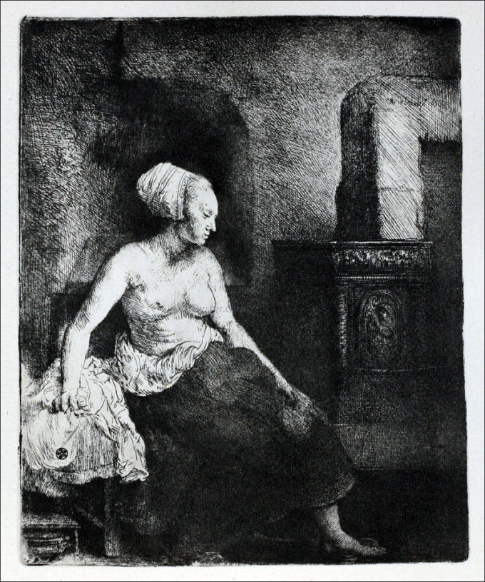 Rembrandt Van Rijn Woman Seated Before a Dutch Stove - Canvas Print