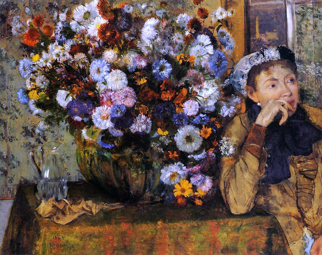 Edgar Degas A Woman Seated Beside a Vase of Flowers (also known as Sardela) - Canvas Print