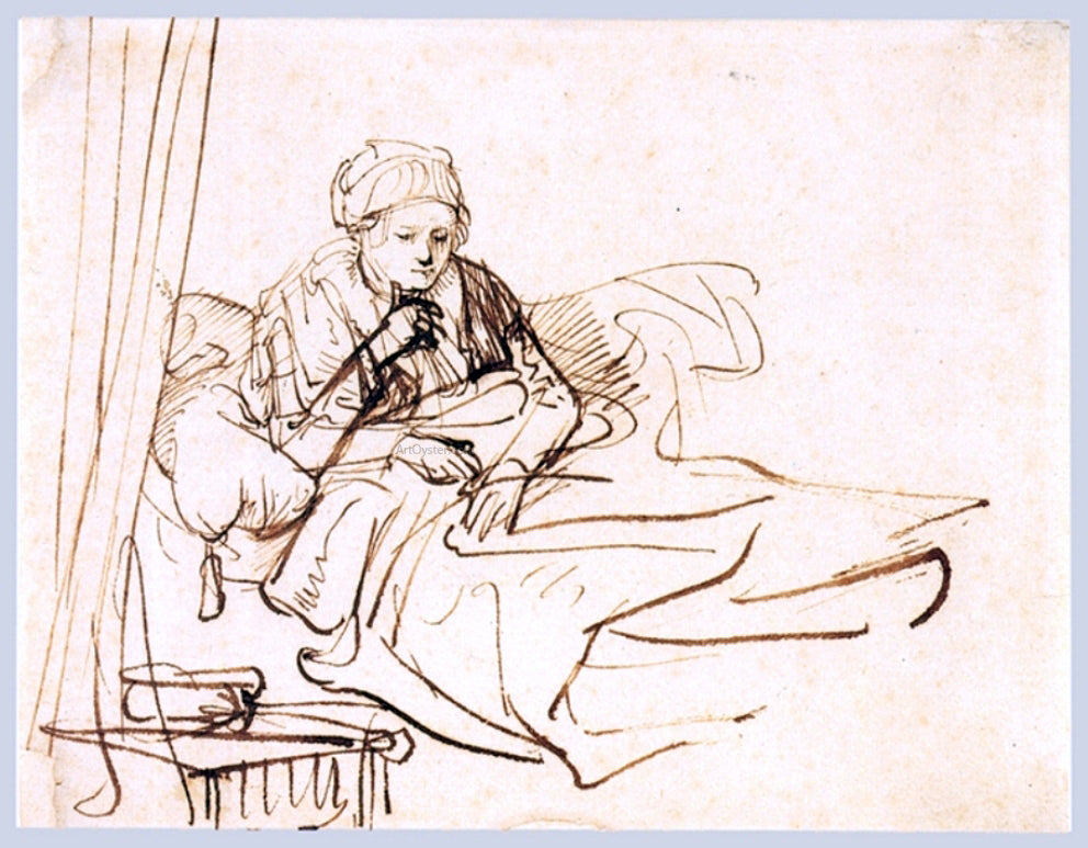 Rembrandt Van Rijn Woman Sitting up in Bed - Canvas Print