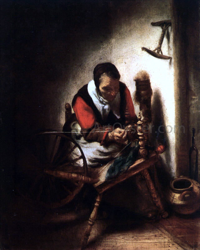 Nicolaes Maes A Woman Spinning - Canvas Print