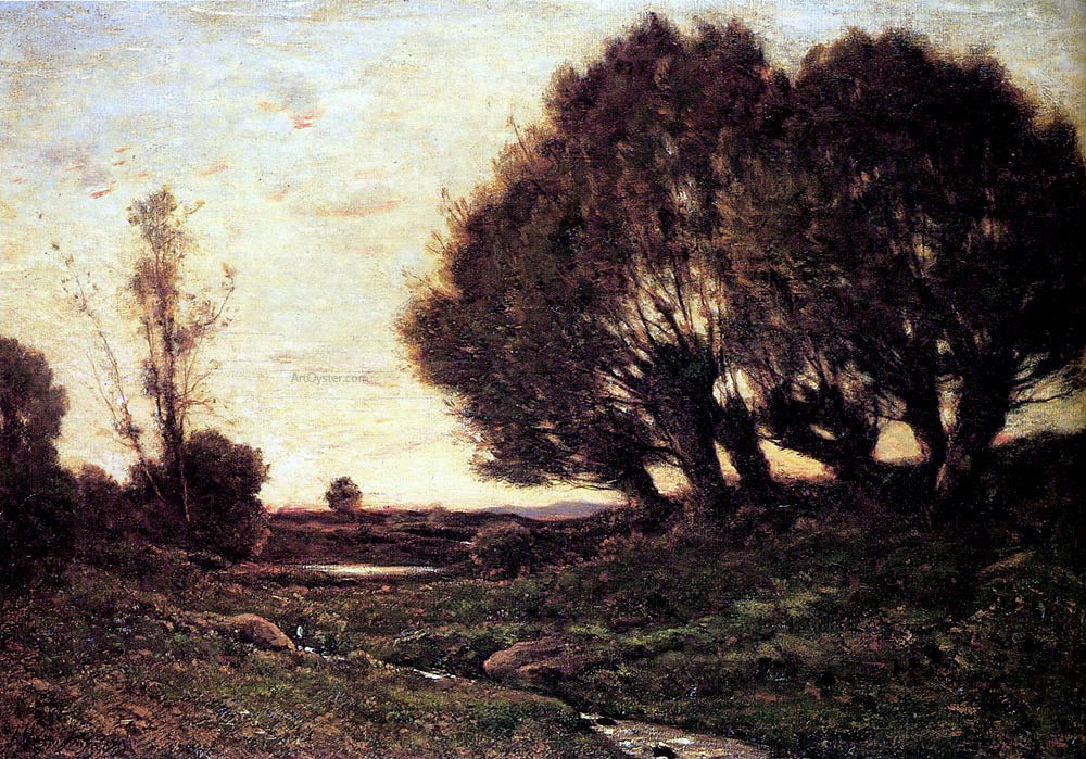 Henri Harpignies A Wooded Landscape With A Stream - Canvas Print