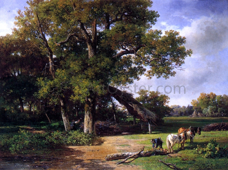 Willem Roelofs A Wooded Landscape with Farmers Gathering Wood - Canvas Print