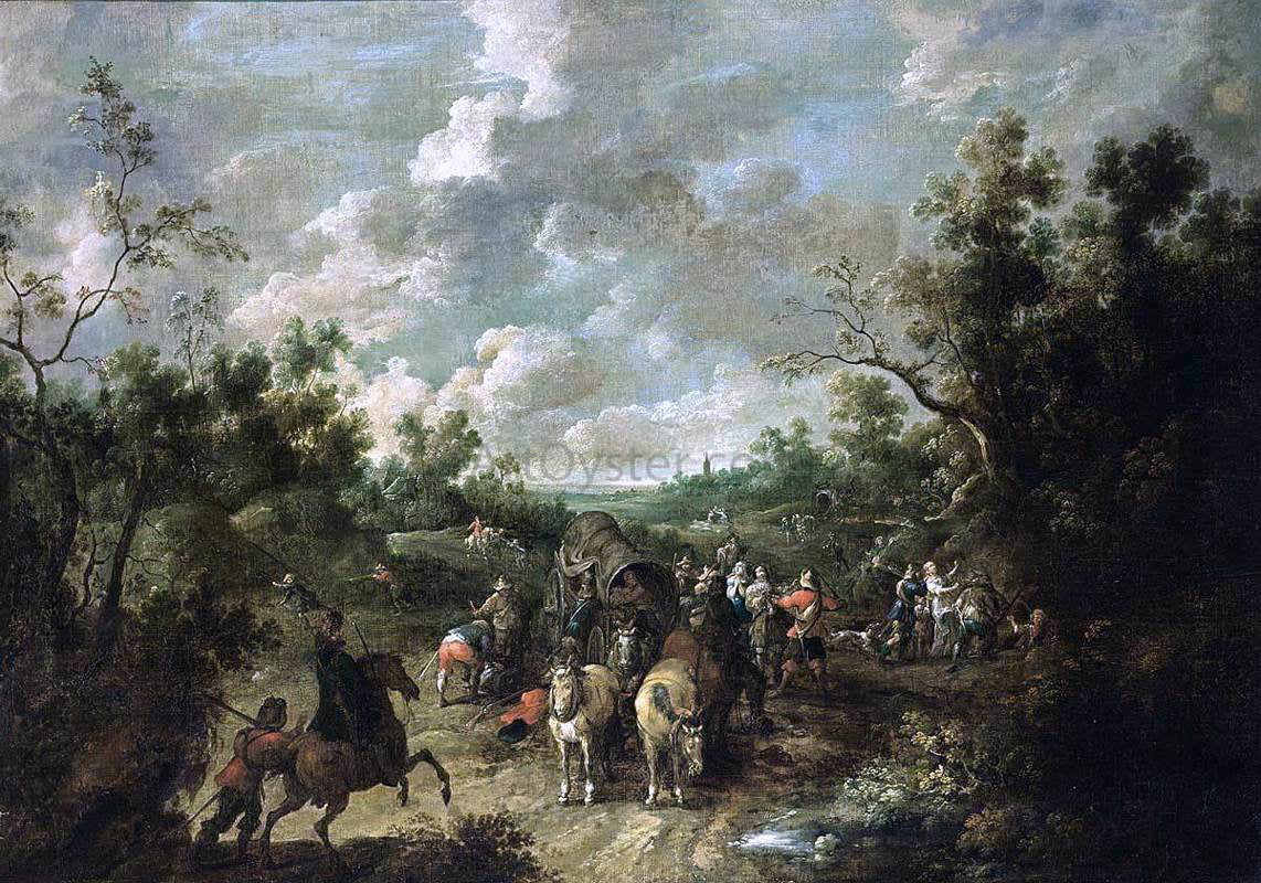 Pieter Snayers A Wooded Landscape with Travellers - Canvas Print