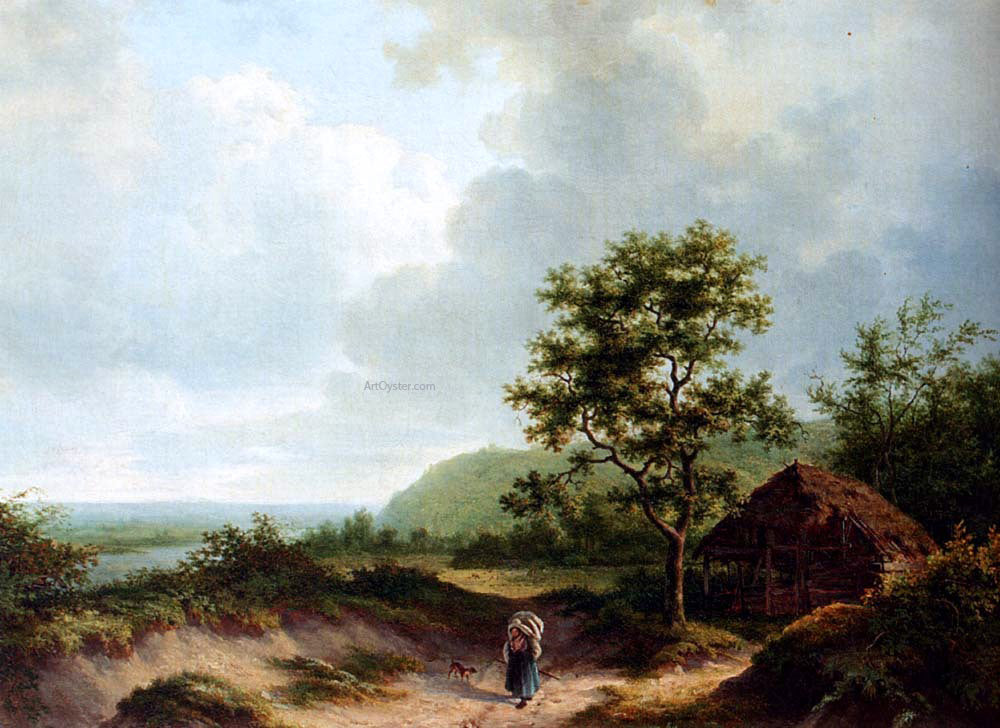 Alexander Joseph Daiwaille A Wooded River Landscape - Canvas Print