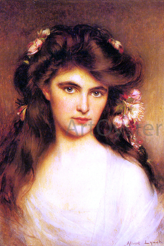 Albert Lynch A Young Beauty with Flowers in her Hair - Canvas Print