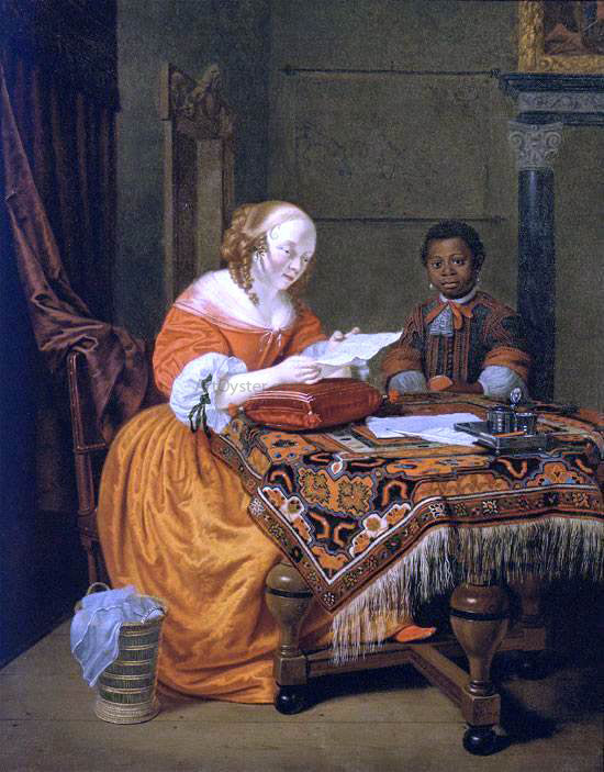 Michiel Van Musscher Young Girl at a Table - Canvas Print