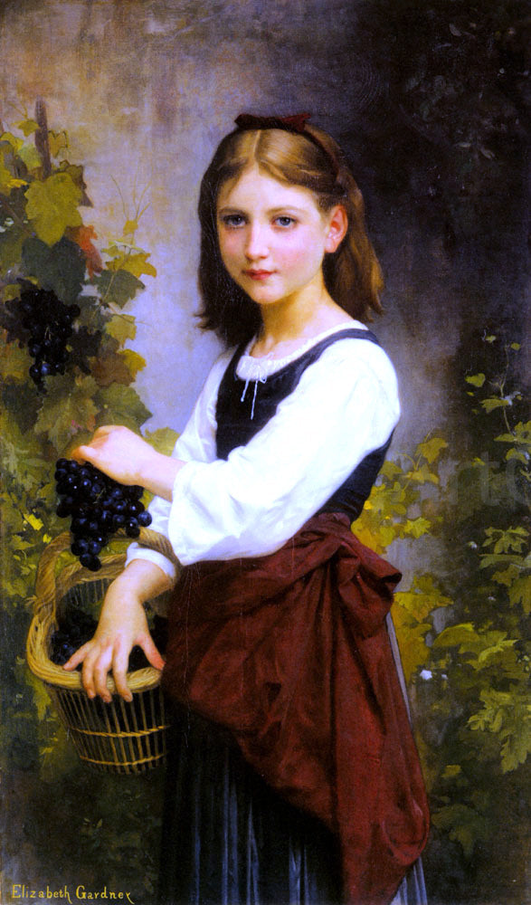 Elizabeth Gardner Bouguereau A Young Girl Holding a Basket of Grapes - Canvas Print