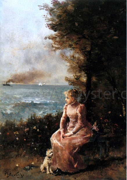 Alfred Emile Leopold Stevens A Young Girl Seated by a Tree - Canvas Print