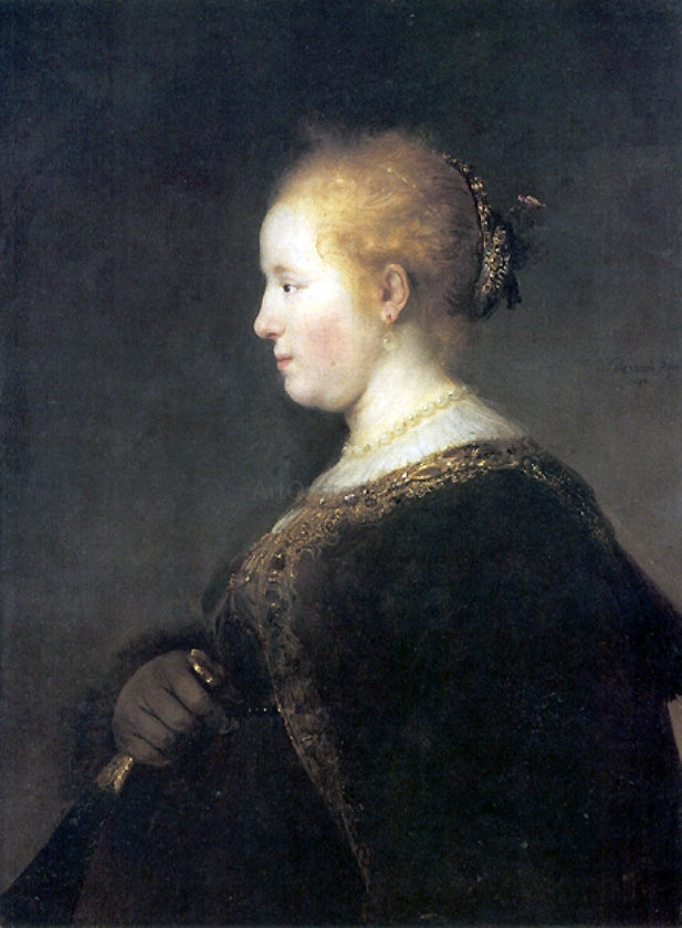 Rembrandt Van Rijn A Young Woman in Profile with a Fan - Canvas Print