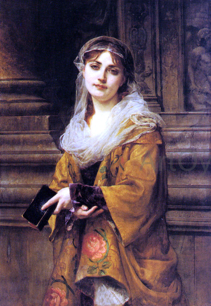 Charles Lucien Muller Young Woman Outside a Church - Canvas Print
