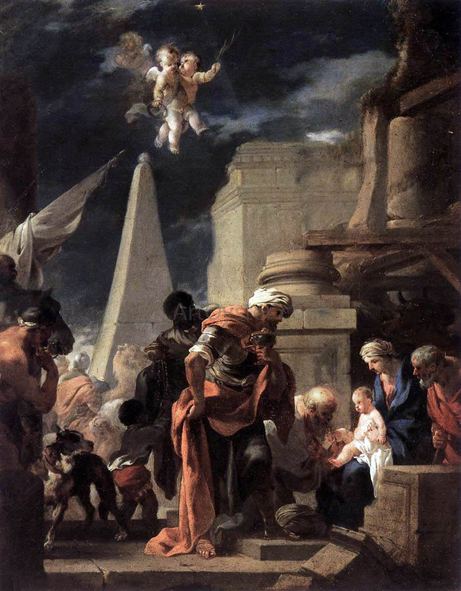 Sebastien Bourdon Adoration of the Magi - Canvas Print